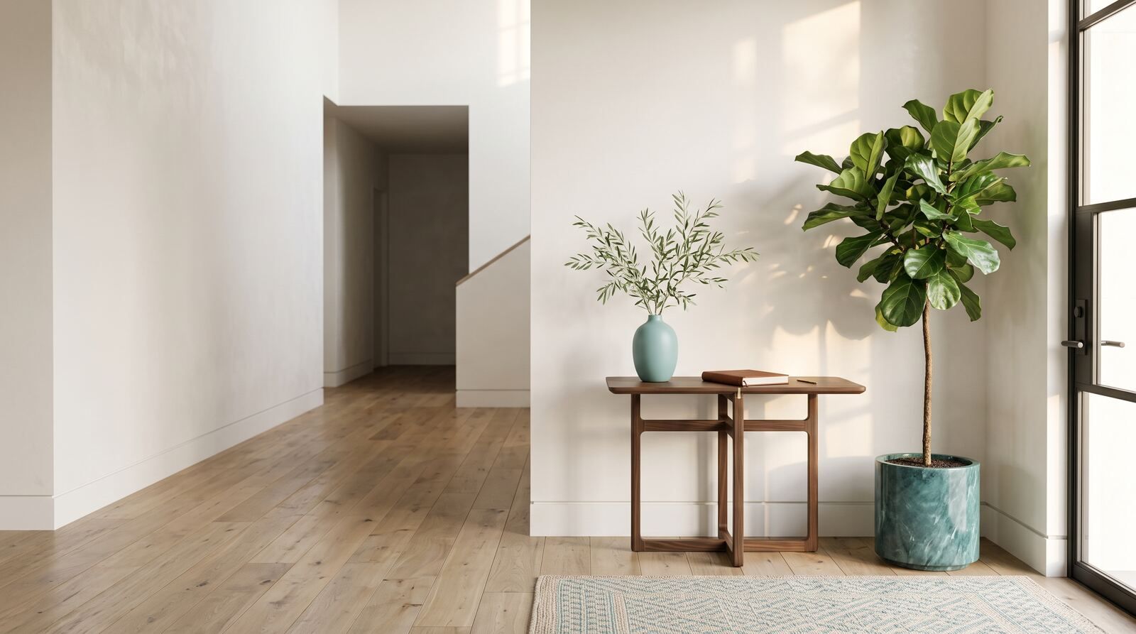 Tidy entryway with a small table and a plant